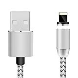 Magnétique Charging Câble - L2W Neuf 2.1A Courant de sortie Vite 360° Magnétique Foudre Câble Pour Iphone,Avec indicateur de charge,Câble 1m avec Connecteur argent