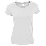 SOLS Moon - T-shirt à manches courtes et col en V - Femme (S) (Blanc)