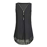 Femmes Débardeur sans manches lâche Cross Back Hem ourlet Zipper V-Neck Tops Tops Tefamore (M, S-Noir)