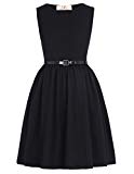 GRACE KARIN Fille Enfant Fille Robe sans Manches avec Ceinture Mignon Eté Robe 7~8 Ans FR8990-1