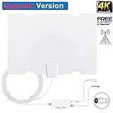 Antenne TV Interieur, [Version Dernière] XBoze Paper Thin 50+ Miles/80 KM Antenne HDTV avec Signal Amplificateur Booster et 16,5FT Câble Coaxial Antenne TNT Intérieure pour Digital TV Antenne (Blanc)