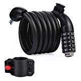 Cadenas de Vélo, BIGO 180cm x 12mm Câble Antivol pour Vélo/Scooter/Motos/Portail Vélo, avec 5 chiffres intelligente Code et vélo titulaire, Couleur Noir