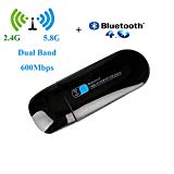 Puissant 5G USB WiFi Bluetooth Combo adaptateur, adaptateur réseau WiFi LAN Carte AC1200 double bande 5dBi Antenne pour ordinateur de bureau / ordinateur portable / PC, Windows 10 / 8.1 / 8/7 / XP / Vista de soutien … (600M Antenne interne)