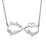 Panicy-F Collier De Nom De Famille Infini Personnalisé en Argent Sterling 925 avec Coeur Découpé Fait sur Commande avec 3 Noms
