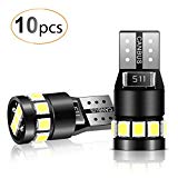 AGPTEK 10PCS T10 LED Ampoules de Voiture LB12, Lampe W5W 194 168 2825 Xénon 6000K 2835 Chipset LED, Ampoules de Remplacement à Inversion pour Lumière Dôme Carte Côté Feux de Plaque d'Immatriculation- 12V Blanc