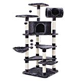 SONGMICS Arbre Ã  chat tronc pour aiguiser les griffes grande dimension niche luxueuse pour chats salle de jeux multi niveaux couleur Gris PCT17G