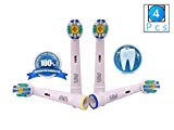 FLM 3D White/PRO Bright EB18-4 - Têtes de Remplacement pour Brosses à Dents Electriques Compatible Avec Braun Oral B, Pack de 4 Brossettes