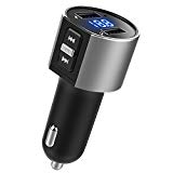 Transmetteur FM Bluetooth Kit de Voiture Mains Libres Sans Fil Adaptateur Radio, Chargeur Allume Cigare 2 Ports USB 5V/1A&3,4A Chargeur Voiture Écran LED d'Affichage Support USB Flash Drive (C26S)