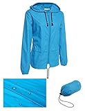 Meaneor Manteau Femme Imperméable Veste De Pluie Capuche Manches Longues Jacket - Bleu ciel - X-Large