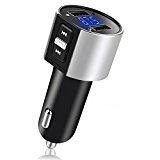 COMSOON Transmetteur FM Bluetooth Kit de Voiture Mains Libres Sans Fil Adaptateur Radio Chargeur de Voiture avec Double Port USB 5V/2.4A & 1A, Mini Écran d'Affichage Support USB Flash Drive (Gris)