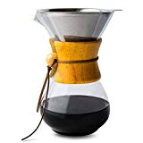 Comfify Cafetière Pour Over Carafe en Verre Borosilicate et Filtre en Acier Inoxydable Réutilisable – Café Filtre Manuel 450ml avec Poignée en Bois Véritable