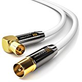 deleyCON câble d'antenne TV 3m câble coaxial / Prise d'antenne / coudé à 90°/linéaire / connecteur métallique / 4K / UltraHD / FullHD / HDTV - blanc