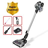 MooSoo X6 Aspirateur Balai sans Fil et sans Sac, 100W avec Brosse électrique & 2 en 1 Tête de Brosse, LED Voyant D'alimentation, Montage Mural & 90° pour la Maison et la Voiture