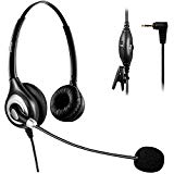 Arama Wantek 2.5mm Casque pour Téléphones de Bureau Binaural avec Suppression de Bruit Mic Volume Mute pour Les Téléphones Cisco Linksys SPA Polycom Grandstream Panasonic Zultys Gigaset IP Bureau et Sans Fil DECT (A602CP)