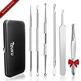 Extracteur Point Noir Extraction de Acné 6Pcs [Bonus Inclus] IZUKU Comédons Extracteur Professional en Acier Inoxydable Chirurgical Set en Boîtier Cuir