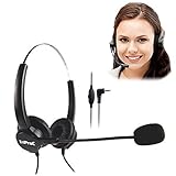 Triproc Binaural casque téléphonique DC 2,5 mm pour téléphones fixes, compatible pour Jabra Cisco Polycom Panasonic