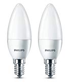 Philips Lot de 2 Ampoules LED Flamme Culot E14, 5,5W équivalent 40W, Blanc Chaud 2700K, Dépolie