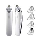 Aspirateur Point Noir électrique du visage Pores Cleanser Blackhead et Acné Removal Nettoyeur de Facial et Nez mit 4 Têtes de Remplacement - Blanc & Argent