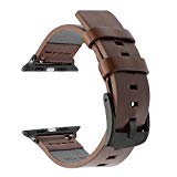 TRUMiRR Pour Apple Watch 42mm Band, véritable bracelet en cuir huileux bracelet en acier Boucle de poignet pour iWatch Series 3, Series 2, Series 1 (adaptateurs améliorés, plus de vis)