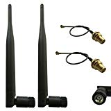 HUACAM HCM16 2 x 2,4 GHz 6dBi intérieure Antenne omnidirectionnelle 802.11n / b / g RP-SMA connecteur femelle + 2 x 12cm U.FL Mini PCI RP-SMA Pigtail antenne WiFi Câble