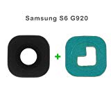 Lobishop Lentille seule en VERRE avec Adhésif Pré-découpé couleur Noir pour camera appareil photo arrière du Samsung Galaxy S6 G920 + Screen Cleaner