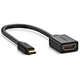 UGREEN Câble Micro HDMI Mâle vers HDMI Femelle Adaptateur Cordon Supporte 4K 3D Ethernet ARC pour GoPro HERO6 Black/HERO5 Black, Asus T100/Zenbook UX330UA, Lenovo Yoga 710 etc. Plaqué Or, 20CM