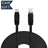 Câble Ethernet 15M, Câble UTP Internet Réseau UTP Plat Cat6 Gigabit, Connecteurs RJ45 10/100 / 1000Mbit / s Câble Longue Vitesse Haute Vitesse avec Clips, Compatible avec CAT5 / CAT5e / Switch / Routeur / Modem / ADSL, Noir