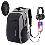 Xnuoyo Sac à Dos Ordinateur Portable, 17,3 Pouces Laptop Backpack Étanche Sac à Bandoulière Laptop avec Chargeur USB et Port de Casque, Sac à Dos PC Portable pour Collège Affaires et Voyage, Gris