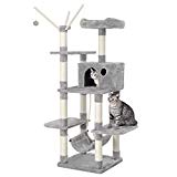 SONGMICS Arbre à chat grande capacité griffoir niches colonnes renforcées 154 cm gris claire PCT86W
