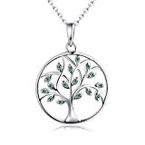 YL Arbre de Vie Collier Femme en Argent Sterling 925 Bijoux, Pendentif émeraude, Collier Plaqué or Blanc, Chaîne Elégante 45-50cm