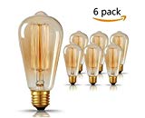 Edison Ampoule , GogoTool E27 2700-2900K Dimmable 40W ST64 Edison Lampe Vintage Ampoule Décorative Antique Filament Rétro - 6 Pack