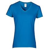 Gildan - T-shirt à manches courtes et col en V - Femme (S) (Saphir)