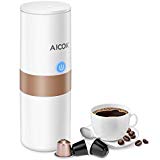 Machine à Café Portable Aicok, Mini Machines à Espresso Électrique avec Filtre (Café moulu/Capsule Compatible) pour Voiture, Maison, Bureau, Voyage, Etc. (150ML, Blanc Ivoire)