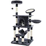 SONGMICS Arbre à chat multi niveaux panneau supérieur rond en sisal avec rebord tronc pour aiguiser les griffes niche luxueuse pour chats salle de jeux couleur grise PCT25G