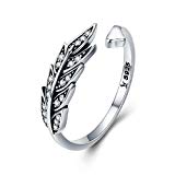 Argent sterling 925 Ailes en plumes Bague réglable pour femme