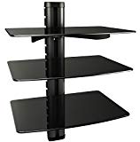 RICOO Meuble TV Design DVD-B3XL Unité Support mural etagere 3 en verre suspension LED LCD Plasma QE OLED 3D 4K Smart socle tele écran suspendu téléviseurs rack universel hauteur réglable en Noir