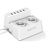Iselector Multiprise Parasurtenseur/Parafoudre avec 5 Ports USB Intelligent 5 V/2,4 A Anti la Foudre 2500W/10A (2 Prises Noir)