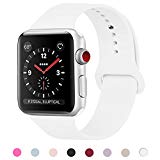 Pour Bracelet Apple Watch 42MM, HILIMNY Bracelet Sport doux in Silicone Remplacement avec innovant de fermeture à clou et passant pour Apple Watch Serie 1, Serie 2, Serie 3, Sport, Edition, Hermès,Nike (Blanc, 42MM-SM)