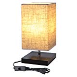 LE Lampe de Chevet E27, Lampe de Table à Poser, Socle en Bois Carré, Culot E27, Abat-jour en Tissu, pour Bureau Chambre Salon Hotêl Café – Rectangulaire