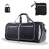 The Friendly Swede Sac de Voyage, Sport et Gym Pliable avec Cadenas à Combinaison Inclus - GARANTIE A VIE (Noir)