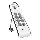 Belkin BSV804ca2M - Multiprise/Parafoudre 8 Prises avec 2 Ports USB - Cordon de 2m - Blanc (Protection jusqu'à 900 joules)