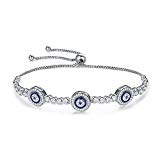 Bracelet porte-bonheur - extensible - en argent sterling 925 - mauvais œil bleu - oxyde de Zirconium - pour femmes