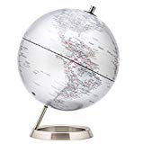 Exerz Globe Métallique (Diamètre: 25cm) en Anglais - Décoration de bureau Éducationnel/géographique / moderne - avec base en métal - Argent Métallique