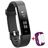 NAKOSITE RAY2434 Meilleur Podomètre marche tracker d'activité Montre connectée sport Femme Homme Bracelet connecté, Calcul calories brûlées, moniteur de sommeil, Distance, Chronometre. Se connecte UNIQUEMENT aux iPhones et Android. Connexion Bluetooth 4.0 requise, pour Android 4.4 ou IOS 7.1 et plus. SMS, Caller ID, Alarme, Fonction Anti Perte de Téléphone, Retrouver le Téléphone, Prendre des Photos, Alertes SNS pour WhatsApp, Instagram et Facebook. Couleur Noire. PLUS: Sangle Violet