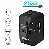 Voyage Adaptateur Prise Chargeur, Efanty Universel de Voyage International Tout-en-un Travel Adapter Prise Anglaise Americaine Française avec 2 ports Double USB pour UK US DE EU - Noir