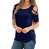 Sunenjoy T-Shirt Femme Manche Court, Chemisier Col Rond Casual Blouse Grande Taille Top Été Loose Haut Épaule Dénudée Mode Vêtements Sexy Chic Pas Cher (36, Marine)