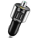 Comsoon Transmetteur FM, Bluetooth Adaptateur Autoradio Kit de Voiture Sans Fil Mains-libres avec Écran LED d'Affichage & USB Flash Drive, Chargeur Allume-Cigare avec Dual USB Port 5V/2.4A (Argenté)