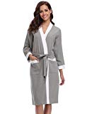 Aibrou femme homme Kimono Tissage Gaufré Peignoir de Bain Unisexe Coton Waffle Robe de Chambre col V Pyjama Pour l'hôtel Spa Sauna Vêtements de nuit