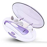 6 en 1 Appareil de Manucure avec fichier à ongle électrique Pedicure avec 6 embouts avec éclairage LED et boîte de rangement (violet) , Alimenté par 2 piles * AA (non incluses)