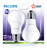 Philips Lot de 2 Ampoules LED Standard Culot E27 (Grosse Vis) 11W Consommés Équivalent 75W Partenariat Philips/EDF